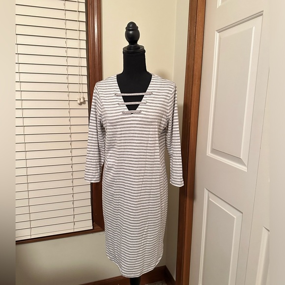MICHAEL Michael Kors Dresses & Skirts - Michael Kors, gray and white stripe knit dress, laced eyelet upper chest, Size S
